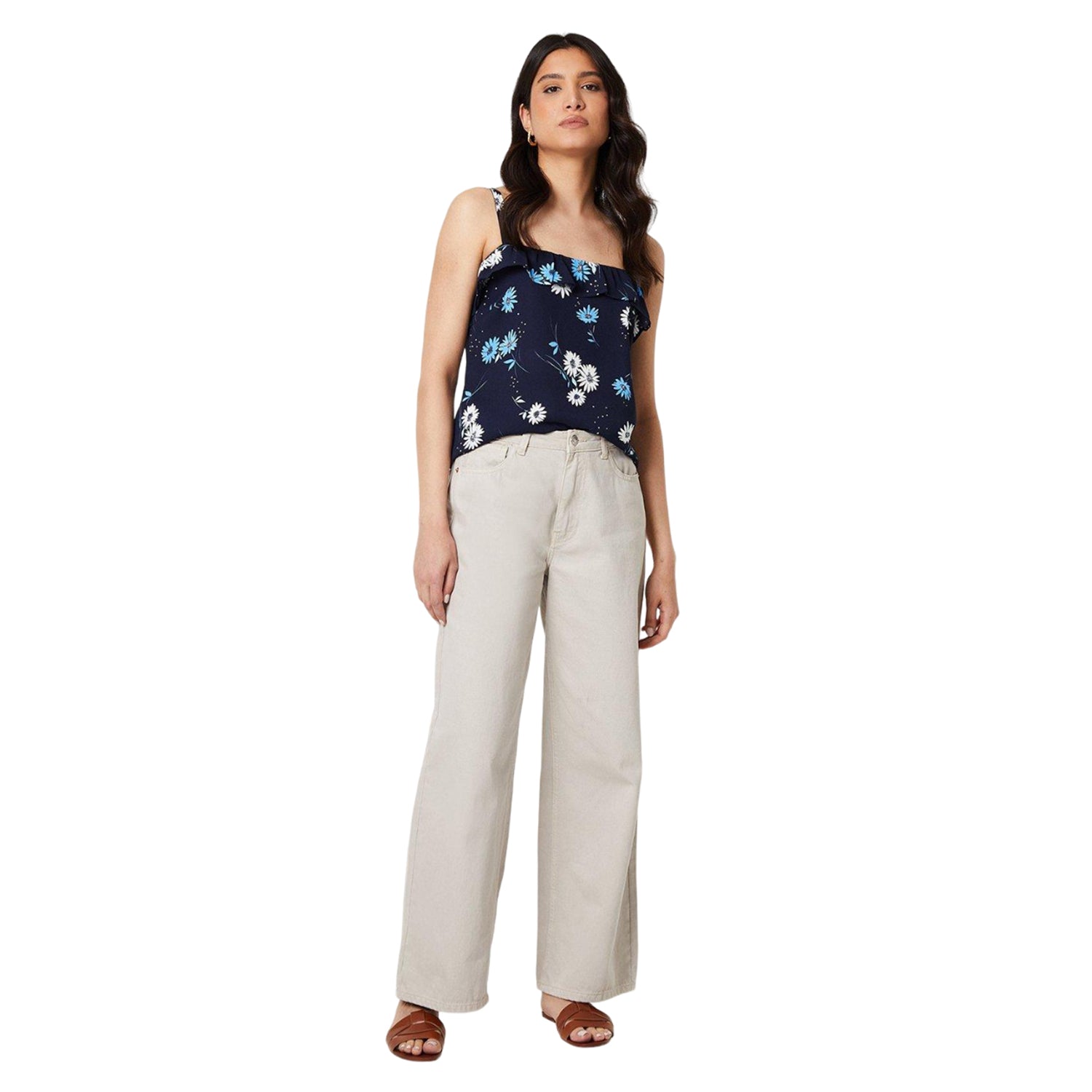 Navy - Side - Dorothy Perkins Womens-Ladies Ruffled Strappy Top