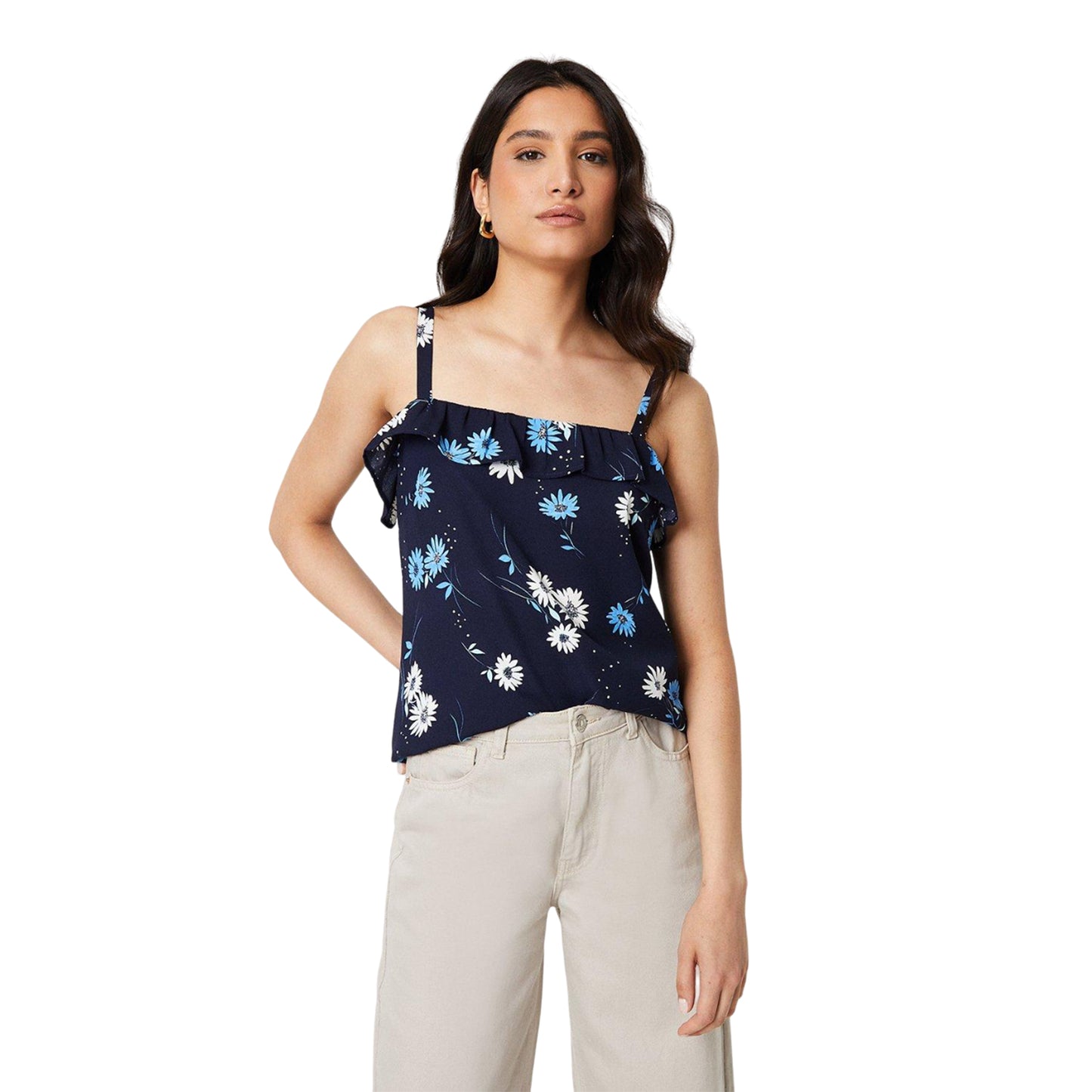 Navy - Front - Dorothy Perkins Womens-Ladies Ruffled Strappy Top