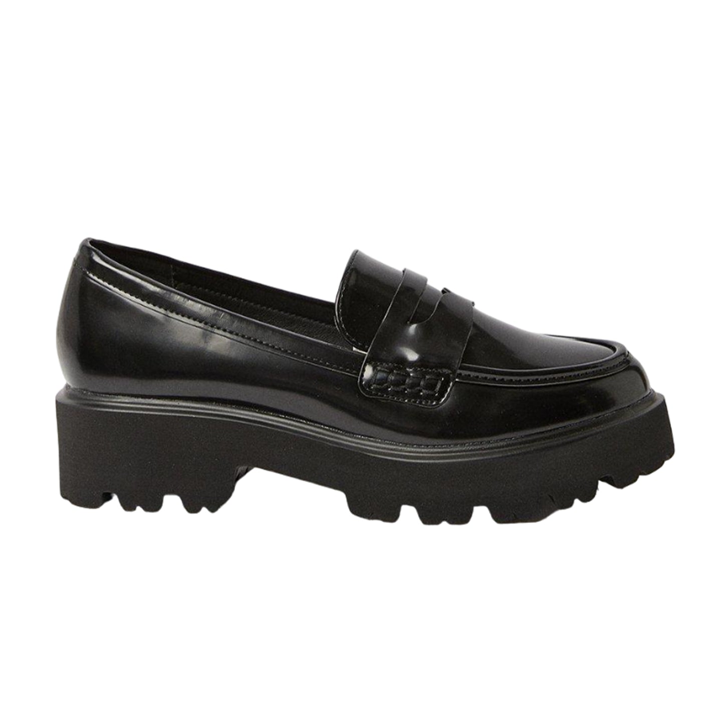 Black - Back - Faith Womens-Ladies Noa High Shine Chunky Heel Penny Loafers