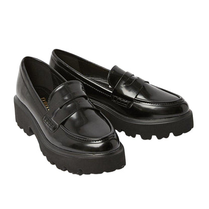 Black - Front - Faith Womens-Ladies Noa High Shine Chunky Heel Penny Loafers
