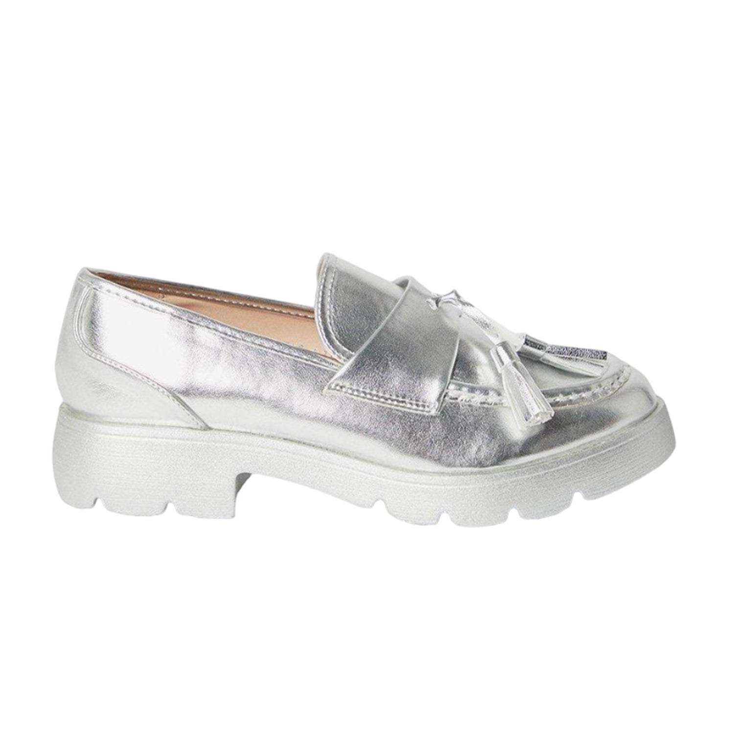 Silver - Back - Faith Womens-Ladies Nala Tassel Loafers