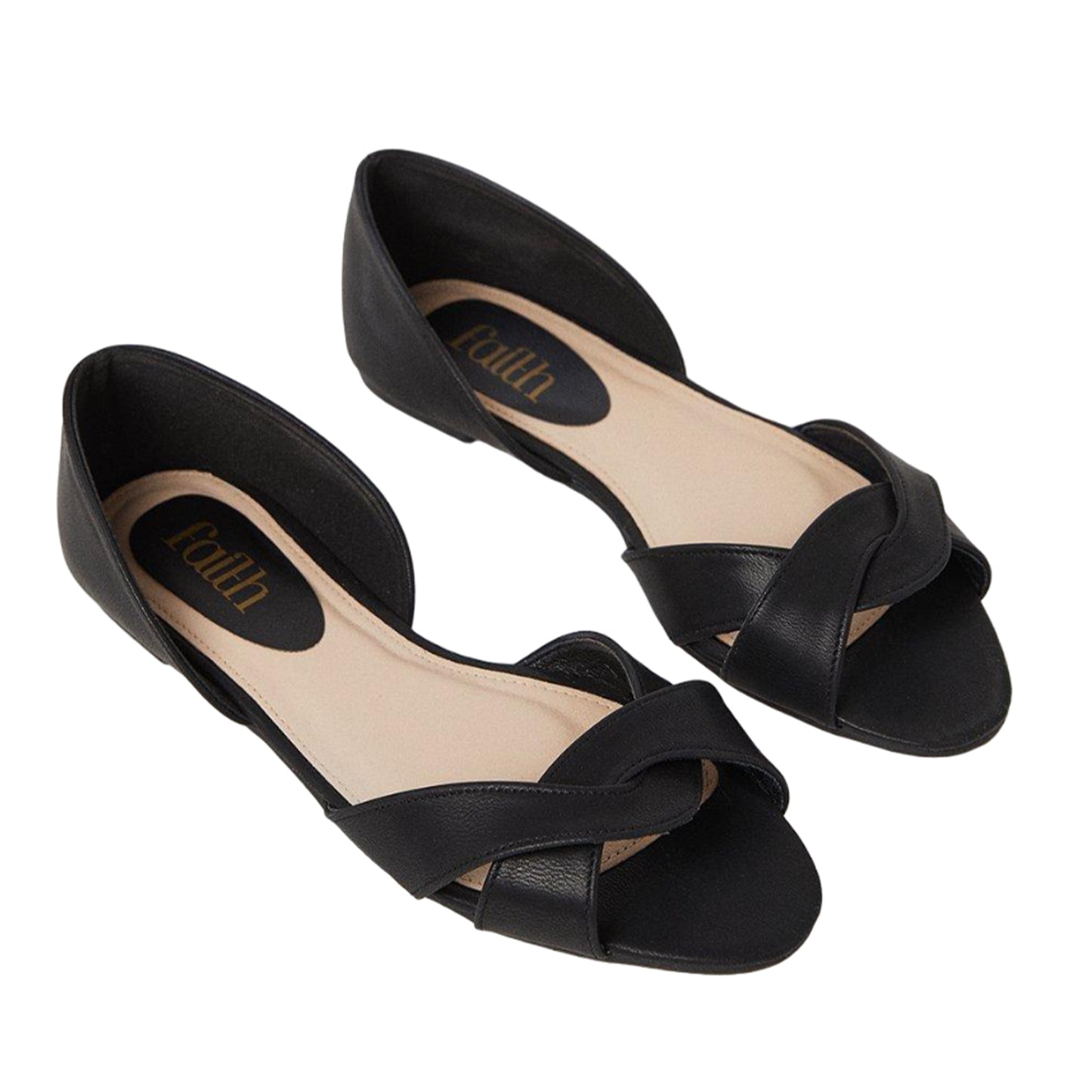 Black - Front - Faith Womens-Ladies Maddie Open Toe Ballerina Flats