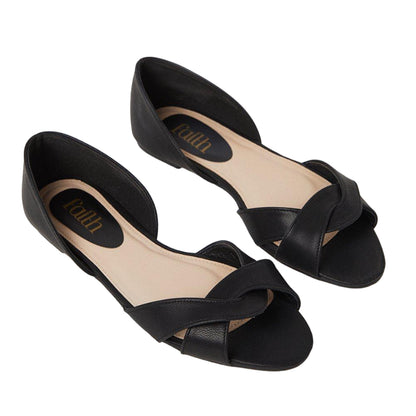 Black - Front - Faith Womens-Ladies Maddie Open Toe Ballerina Flats