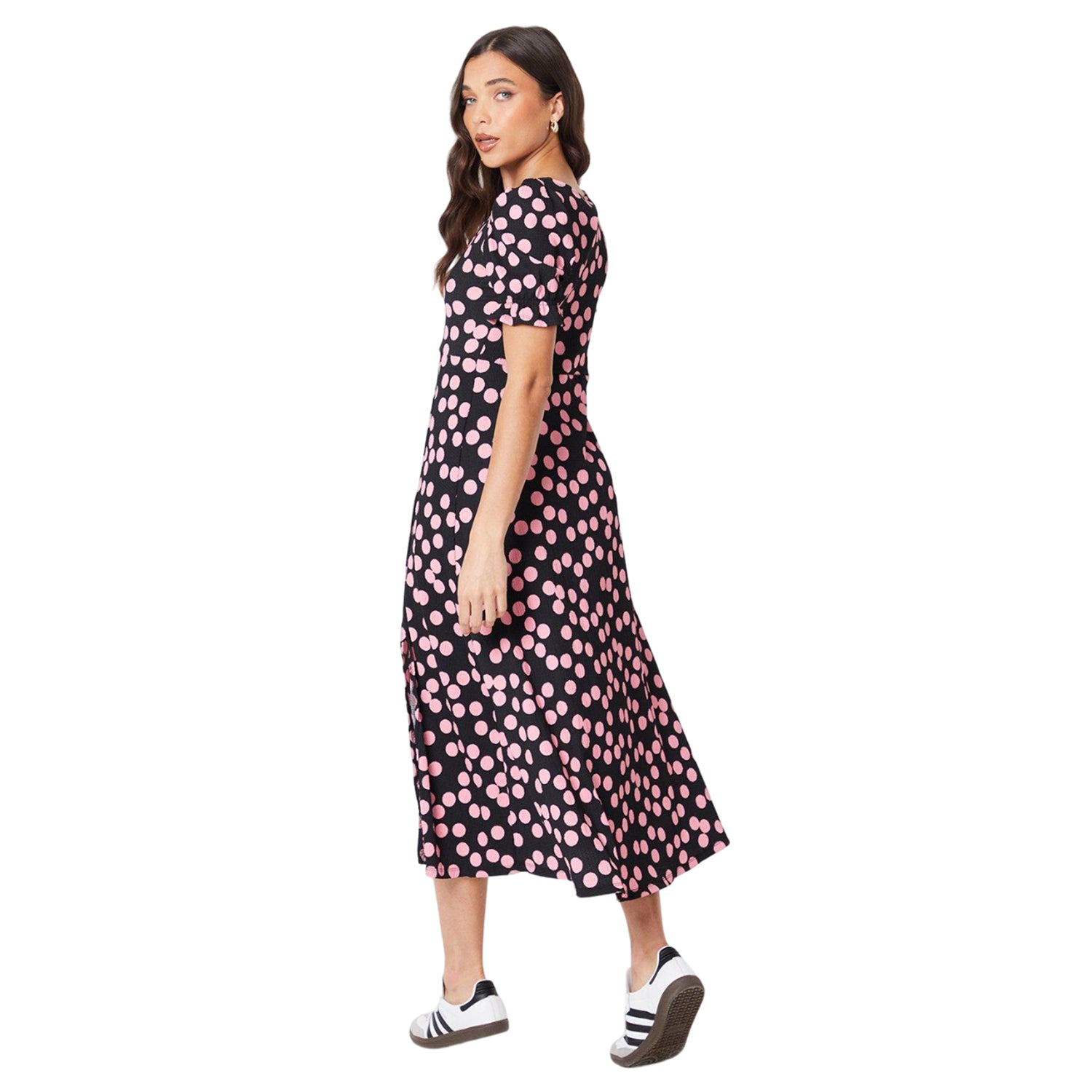 Black - Back - Dorothy Perkins Womens-Ladies Polka Dot V Neck Petite Midi Dress