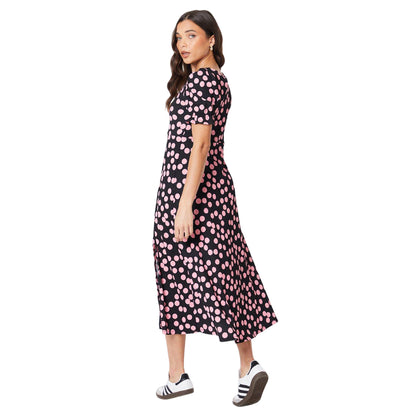 Black - Back - Dorothy Perkins Womens-Ladies Polka Dot V Neck Petite Midi Dress