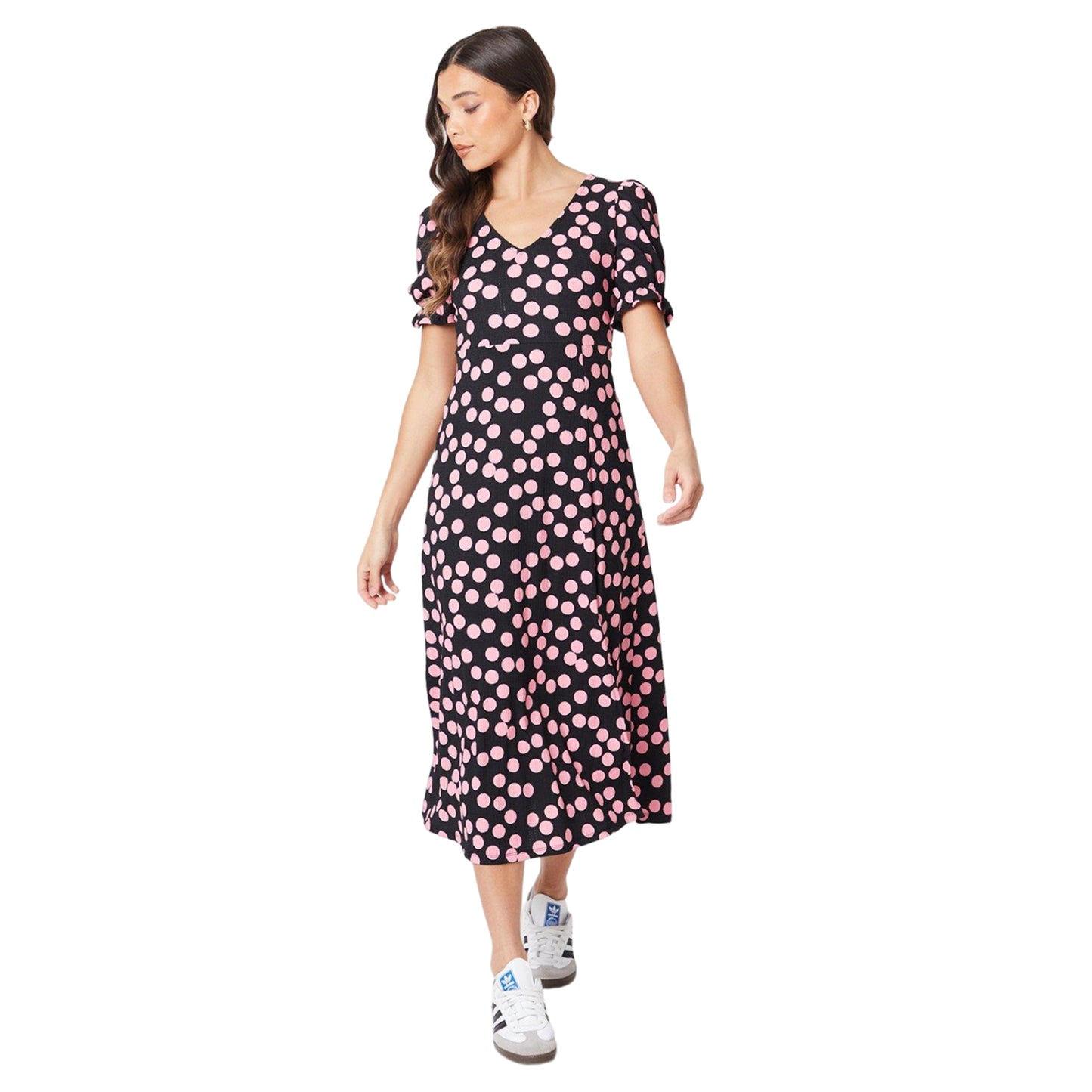 Black - Front - Dorothy Perkins Womens-Ladies Polka Dot V Neck Petite Midi Dress