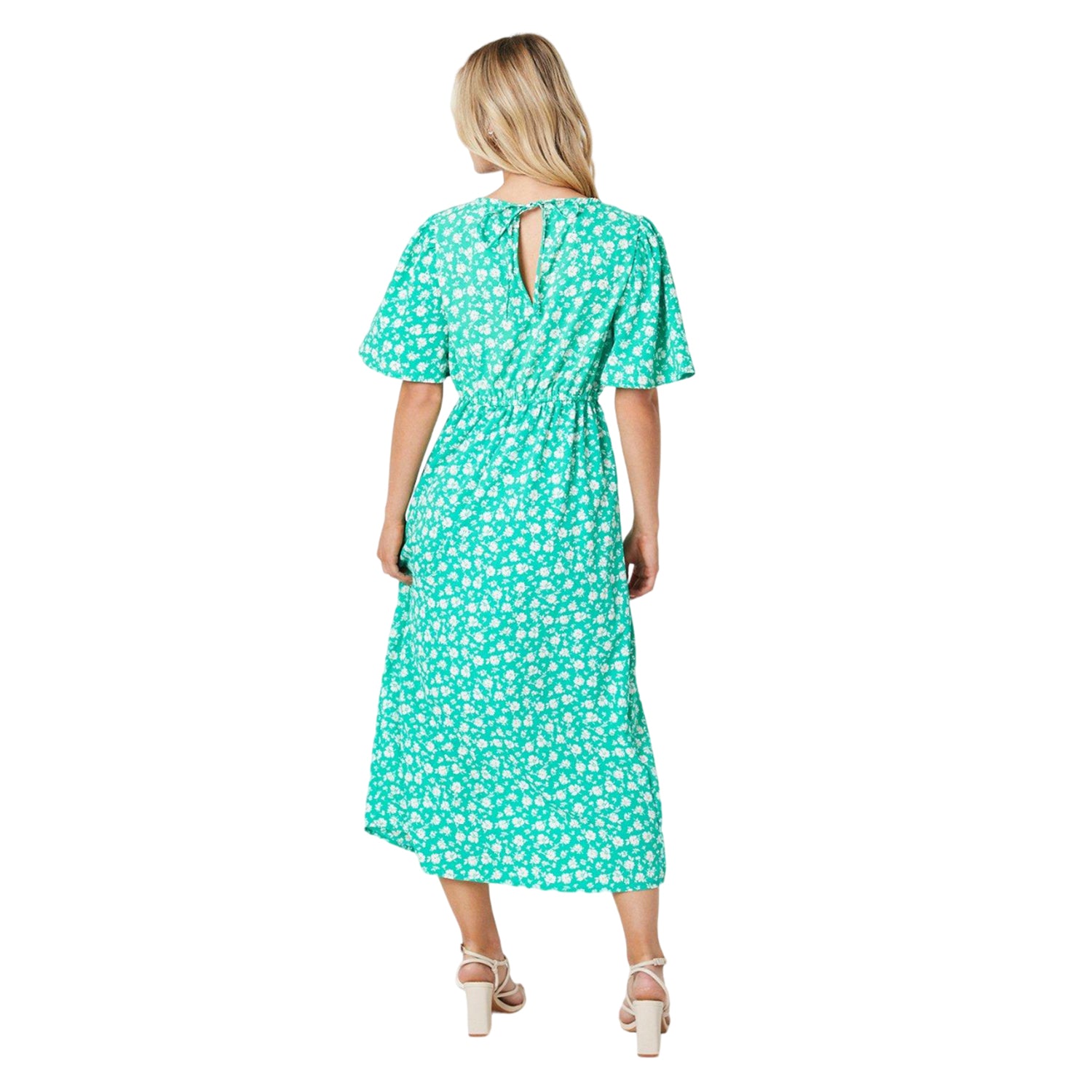 Green - Back - Dorothy Perkins Womens-Ladies Floral Petite Flutter Midi Dress