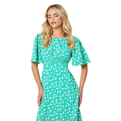 Green - Side - Dorothy Perkins Womens-Ladies Floral Petite Flutter Midi Dress