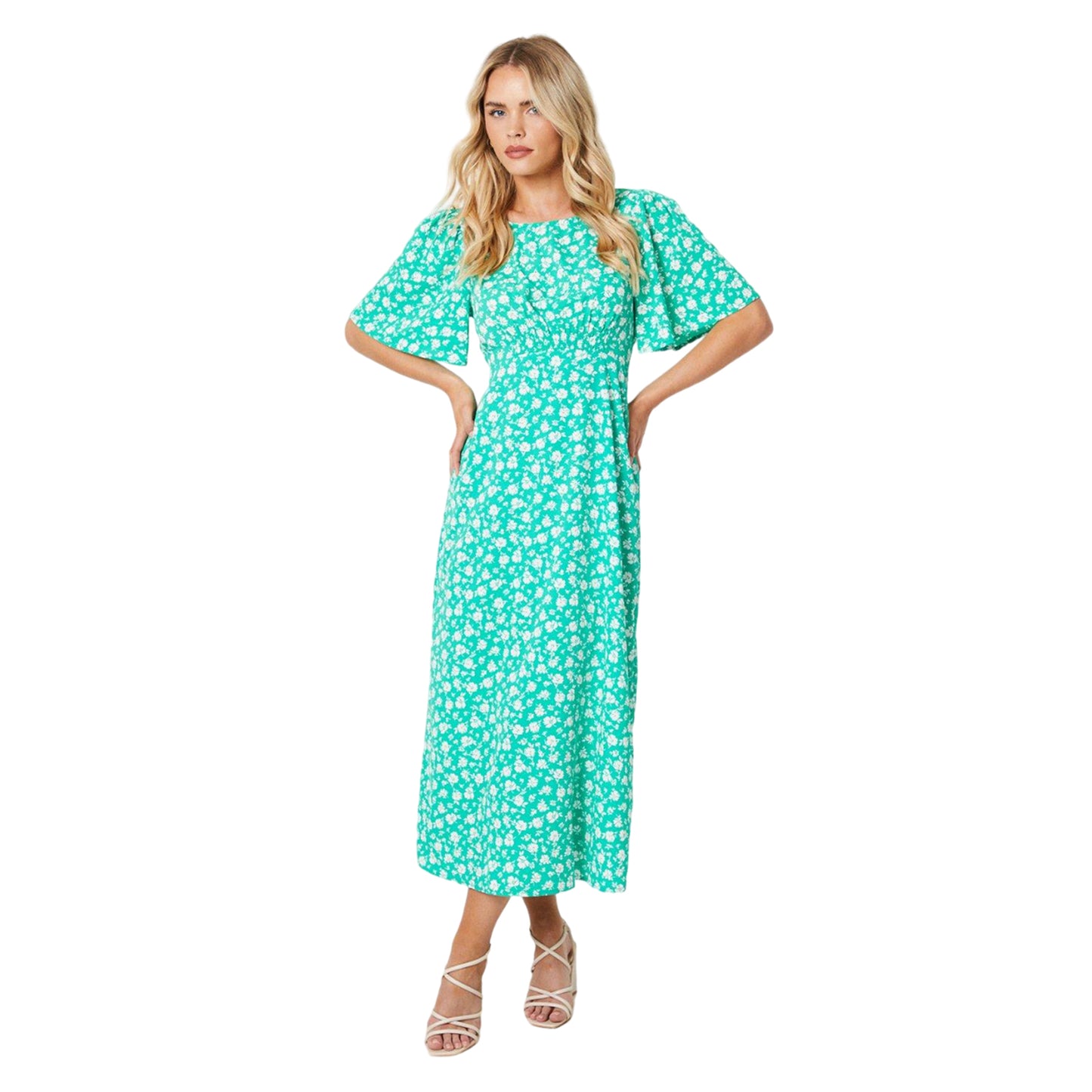 Green - Front - Dorothy Perkins Womens-Ladies Floral Petite Flutter Midi Dress