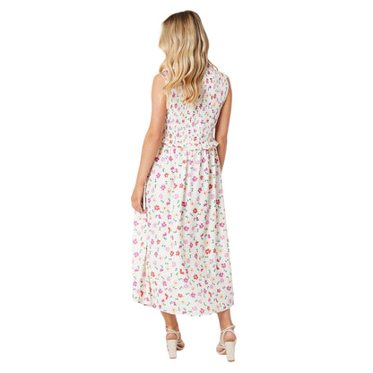 Ivory - Back - Dorothy Perkins Womens-Ladies Ditsy Print Shirred Bodice Petite Midi Dress