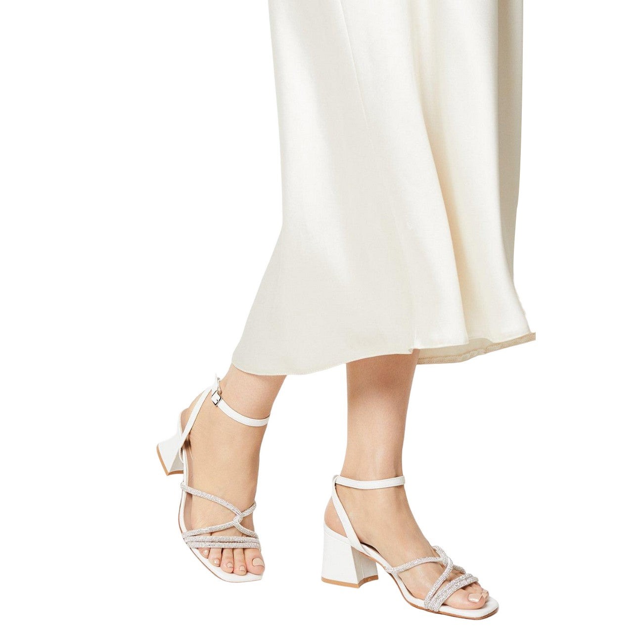 White - Side - Dorothy Perkins Womens-Ladies Selene Diamante Medium Block Heel Sandals