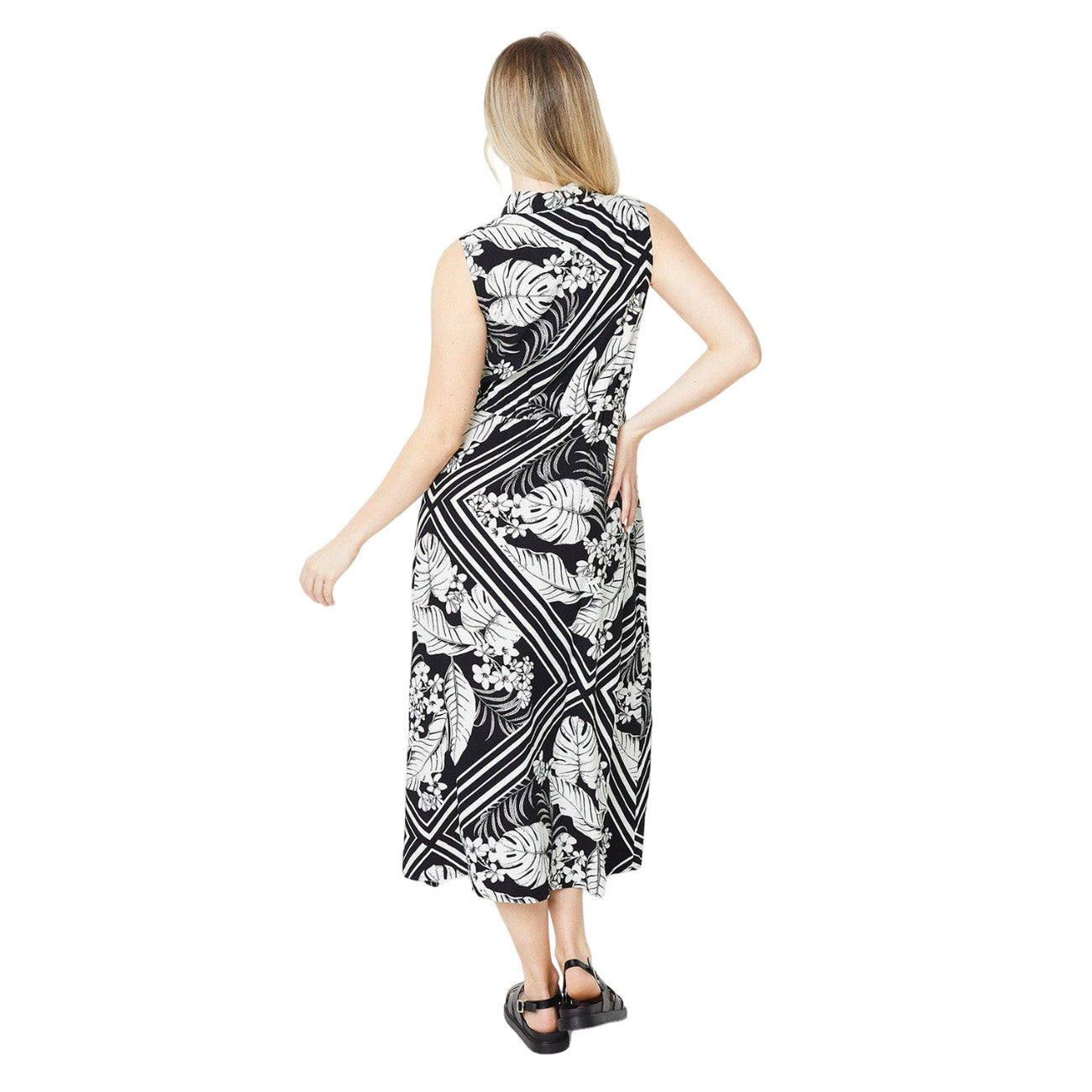Monochrome - Back - Dorothy Perkins Womens-Ladies Floral Front Pocket Midi Dress