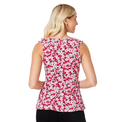 Pink - Back - Dorothy Perkins Womens-Ladies Floral Double Frill Top