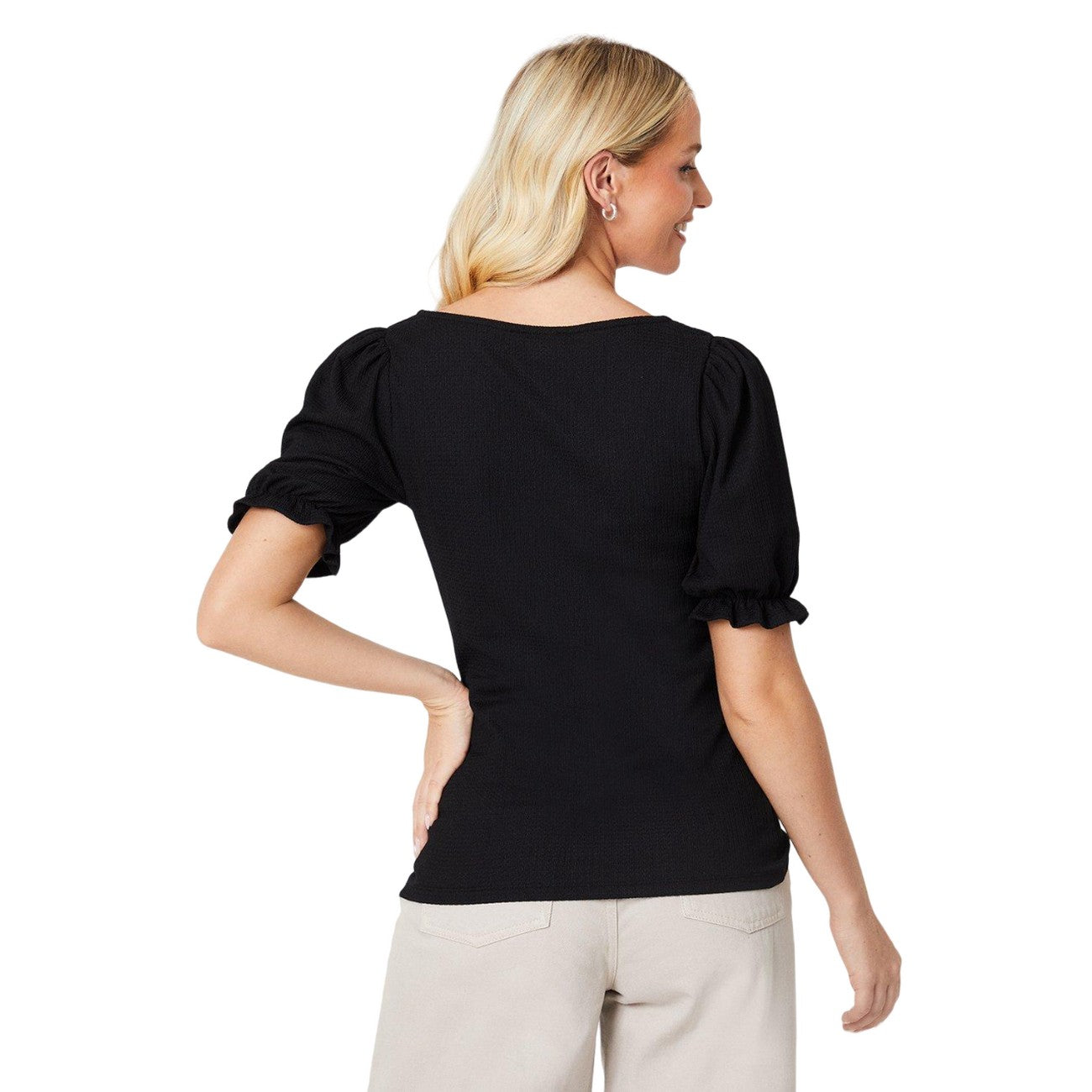 Black - Back - Dorothy Perkins Womens-Ladies Scoop Neck Short-Sleeved Top