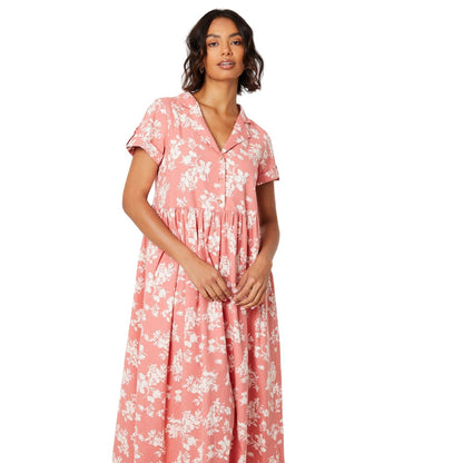 Pink - Side - Dorothy Perkins Womens-Ladies Floral Midi Shirt Dress