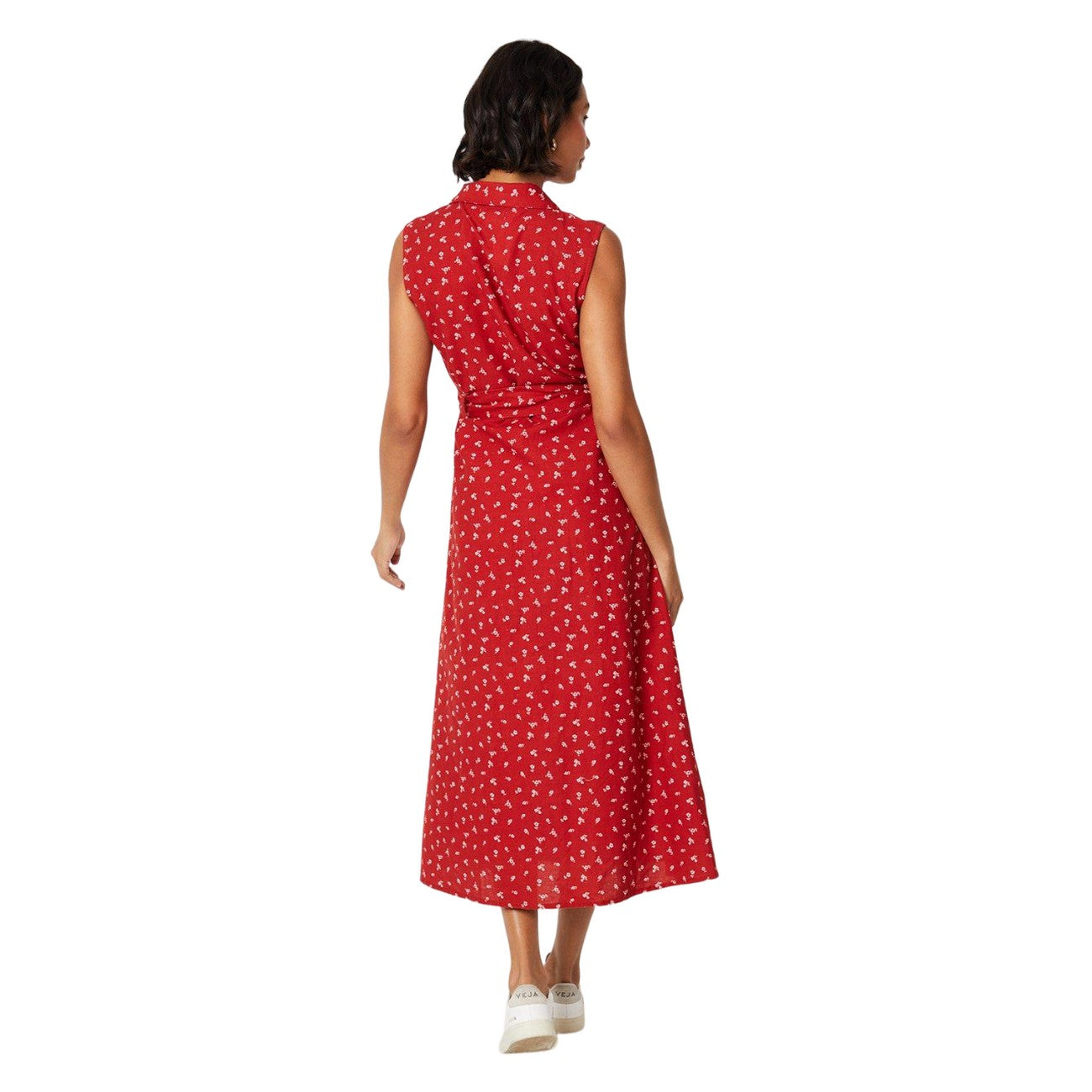 Red - Back - Dorothy Perkins Womens-Ladies Ditsy Print Belt Sleeveless Shirt Dress