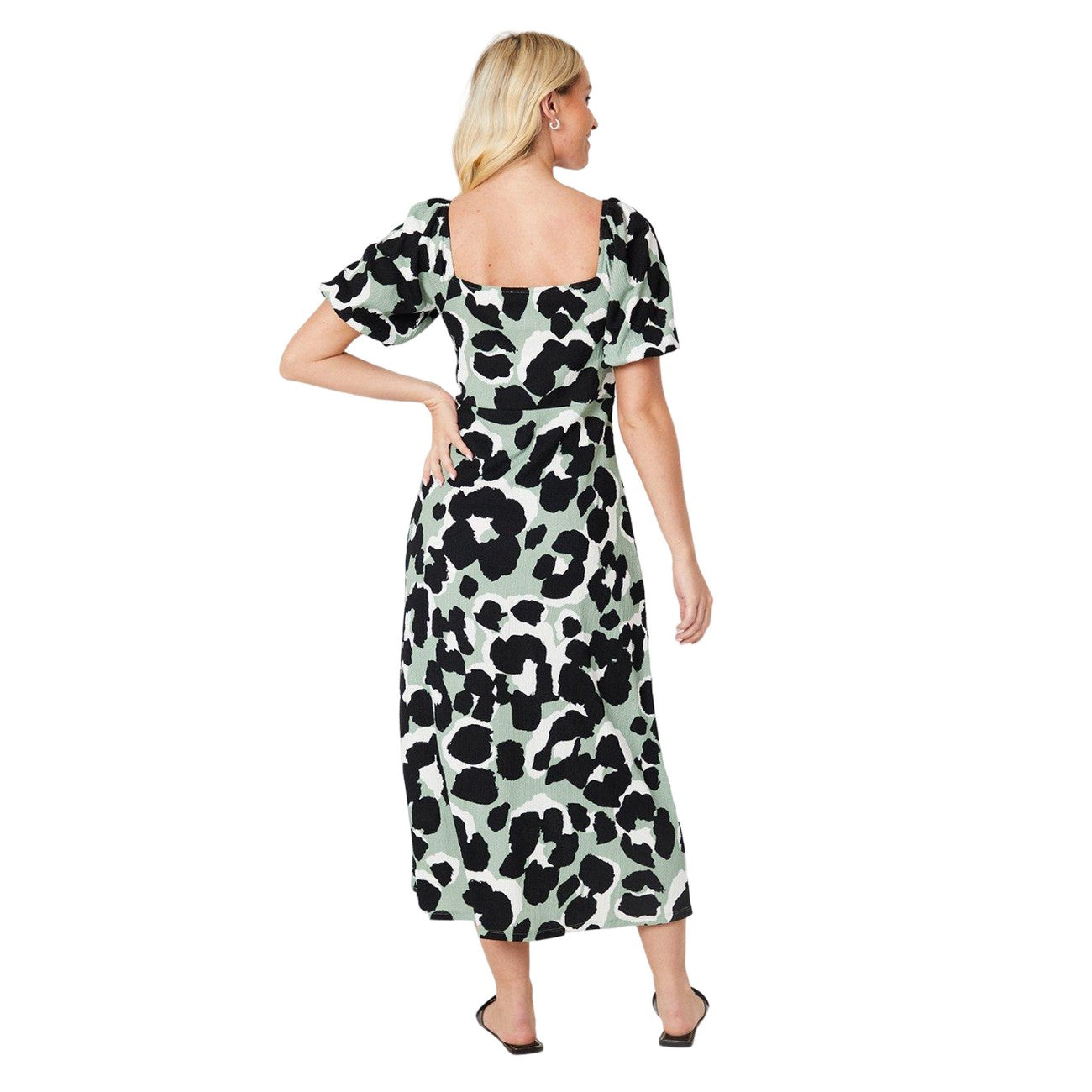 Black-Grey-White - Back - Dorothy Perkins Womens-Ladies Animal Print Knotted Midi Dress