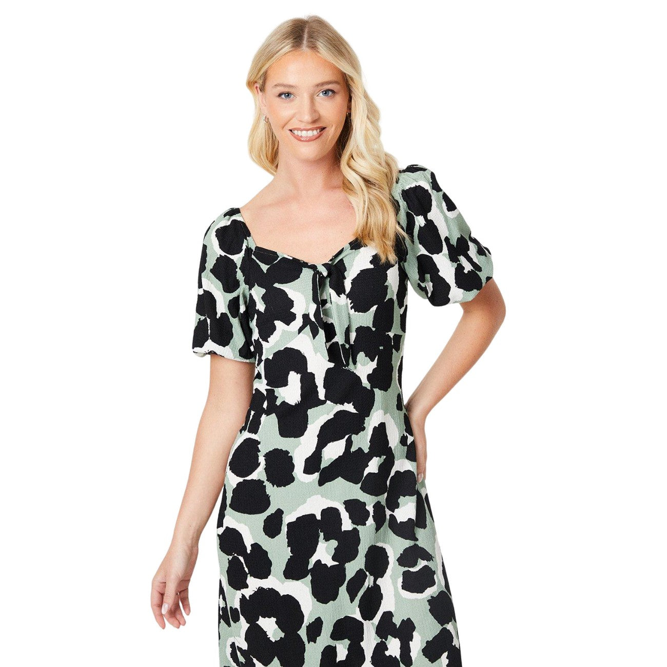 Black-Grey-White - Side - Dorothy Perkins Womens-Ladies Animal Print Knotted Midi Dress