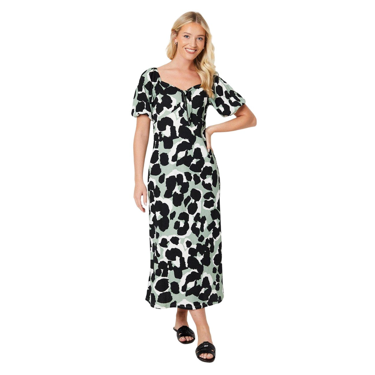 Black-Grey-White - Front - Dorothy Perkins Womens-Ladies Animal Print Knotted Midi Dress