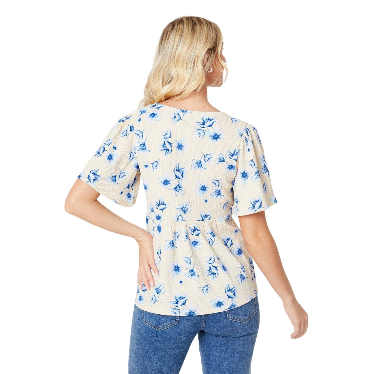 Blue - Back - Dorothy Perkins Womens-Ladies Deep V Flutter Top