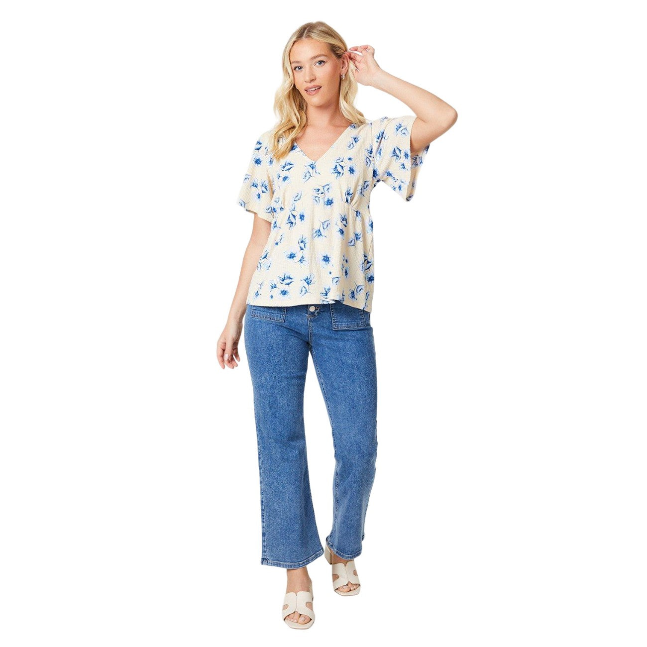 Blue - Side - Dorothy Perkins Womens-Ladies Deep V Flutter Top