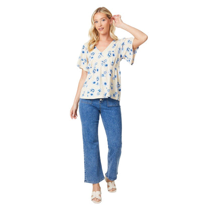 Blue - Side - Dorothy Perkins Womens-Ladies Deep V Flutter Top