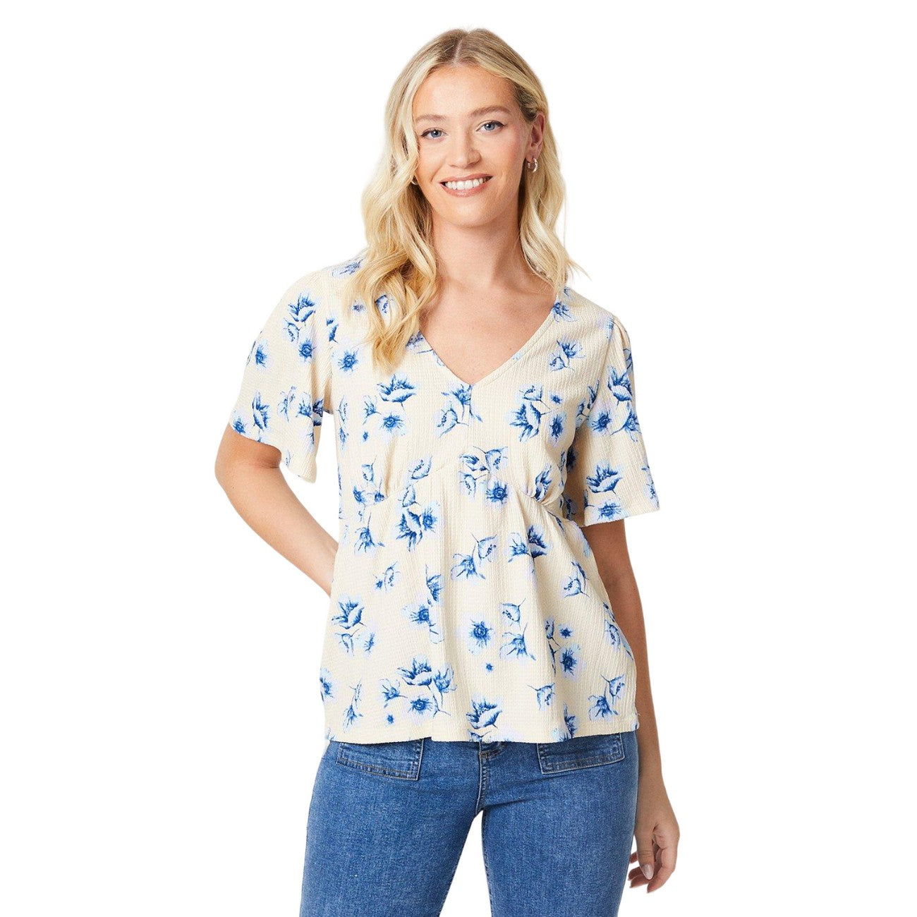 Blue - Front - Dorothy Perkins Womens-Ladies Deep V Flutter Top