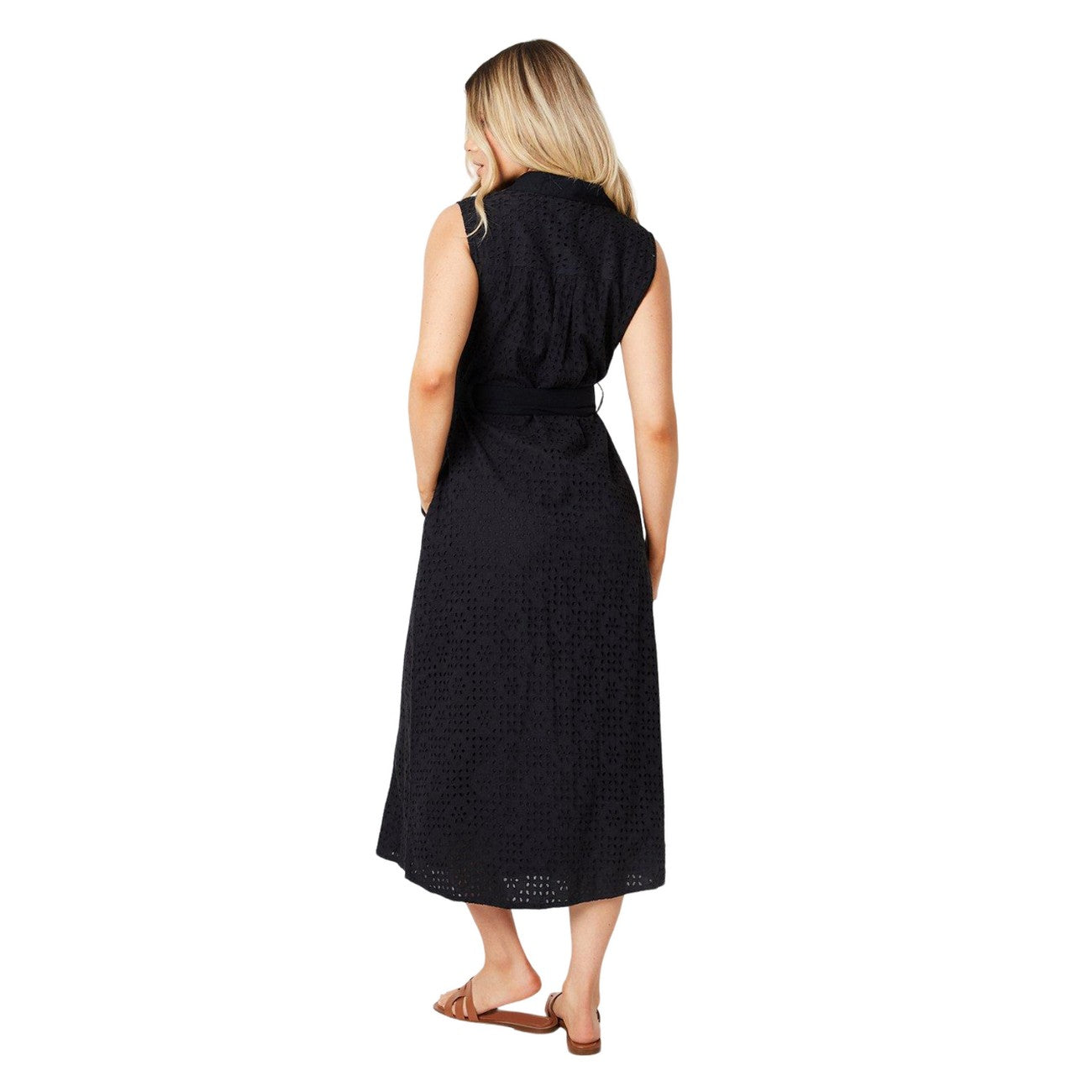 Black - Back - Dorothy Perkins Womens-Ladies Broderie Utility Pocket Midi Shirt Dress