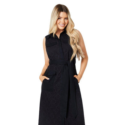 Black - Side - Dorothy Perkins Womens-Ladies Broderie Utility Pocket Midi Shirt Dress