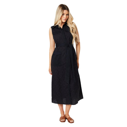 Black - Front - Dorothy Perkins Womens-Ladies Broderie Utility Pocket Midi Shirt Dress