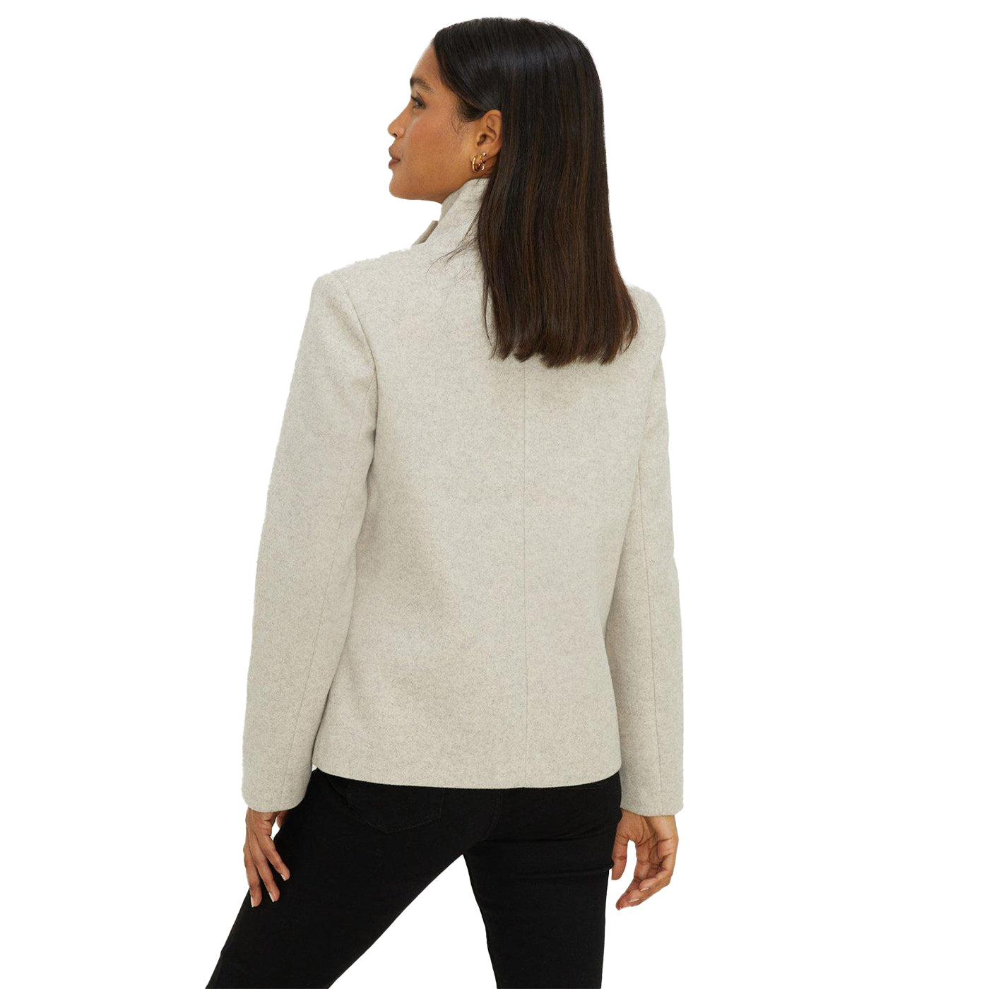 Cream - Back - Dorothy Perkins Womens-Ladies Funnel Neck Short Coat