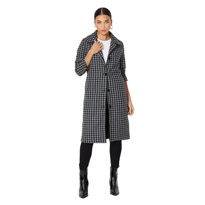 Grey - Front - Dorothy Perkins Womens-Ladies Checked Petite Dolly Coat