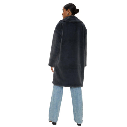 Charcoal - Back - Dorothy Perkins Womens-Ladies Longline Faux Fur Collared Coat