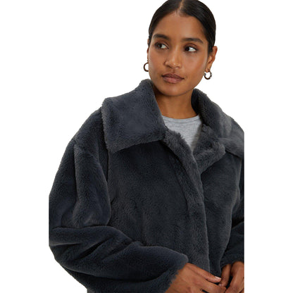 Charcoal - Side - Dorothy Perkins Womens-Ladies Longline Faux Fur Collared Coat