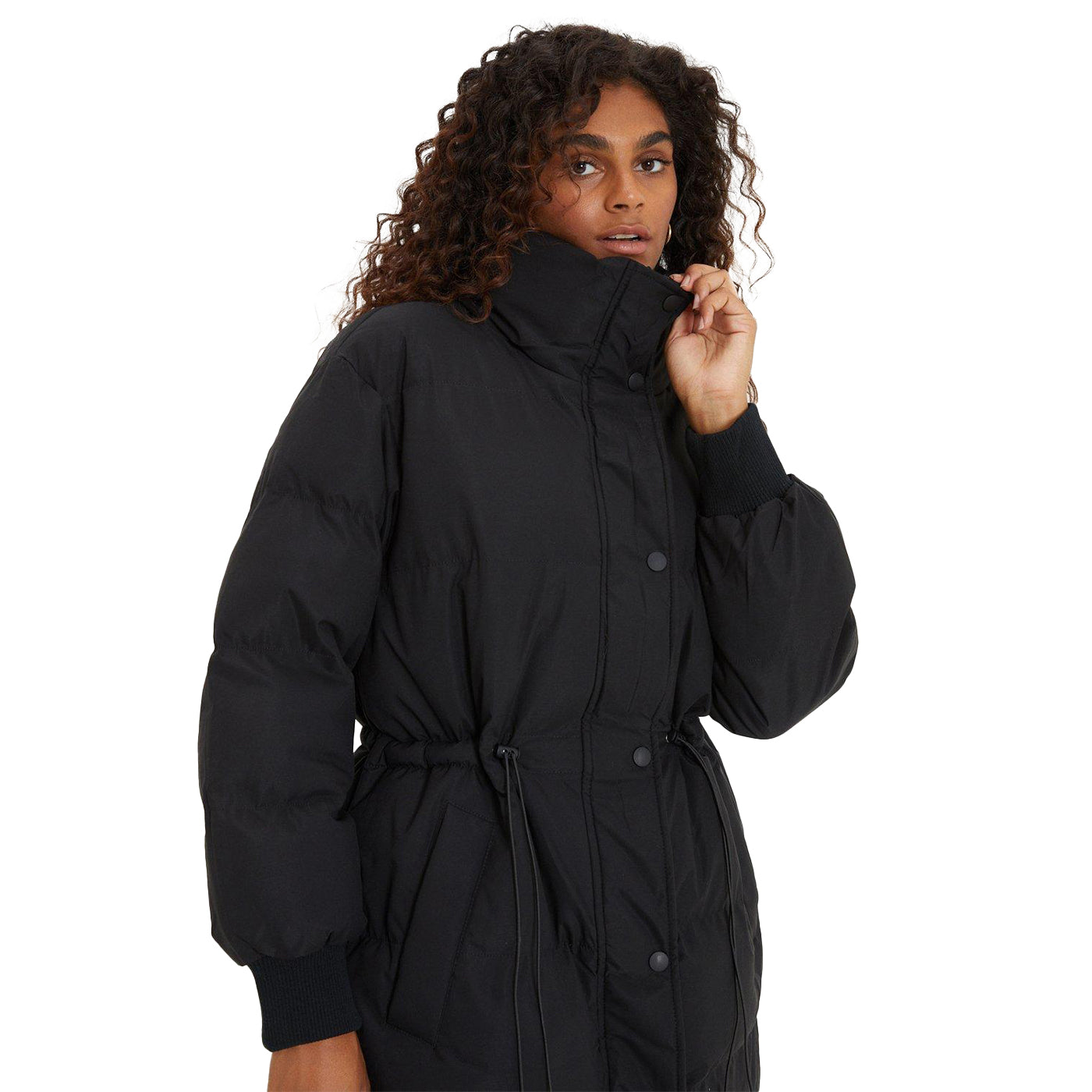 Black - Side - Dorothy Perkins Womens-Ladies Drawstring Waist Padded Jacket