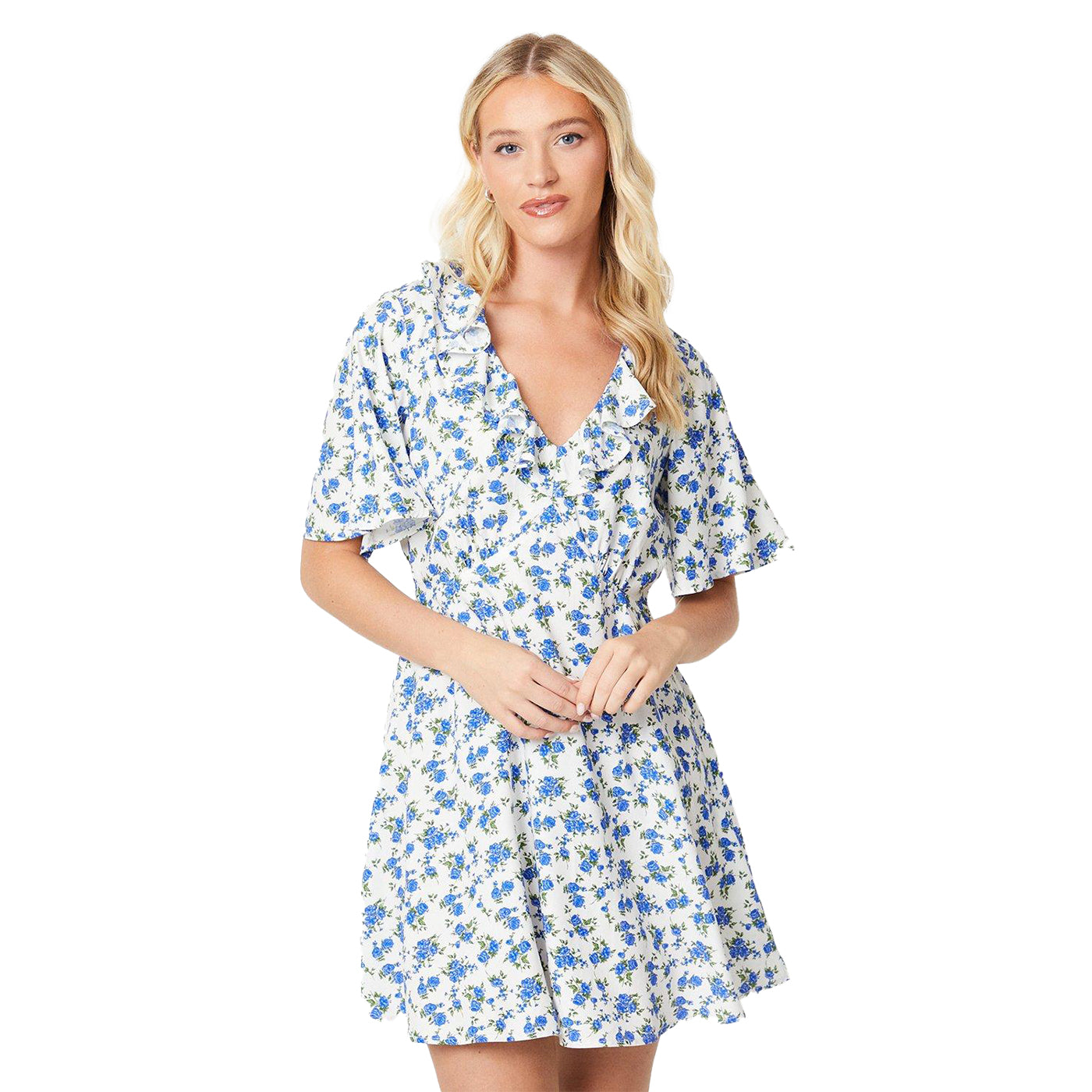 Ivory - Front - Dorothy Perkins Womens-Ladies Ditsy Floral Flutter Mini Dress