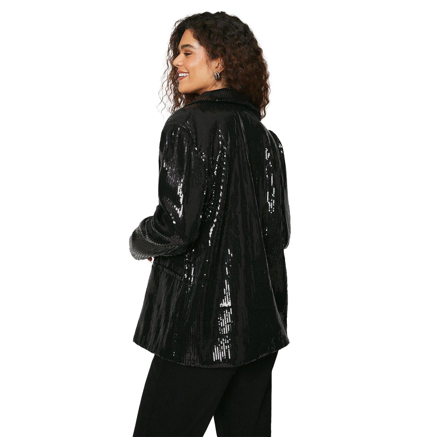 Black - Back - Dorothy Perkins Womens-Ladies Sequin Tall Oversized Blazer