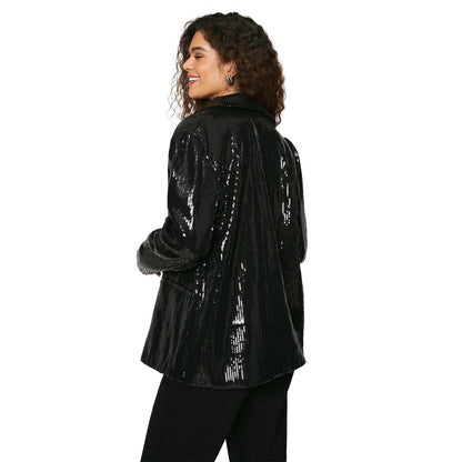 Black - Back - Dorothy Perkins Womens-Ladies Sequin Tall Oversized Blazer