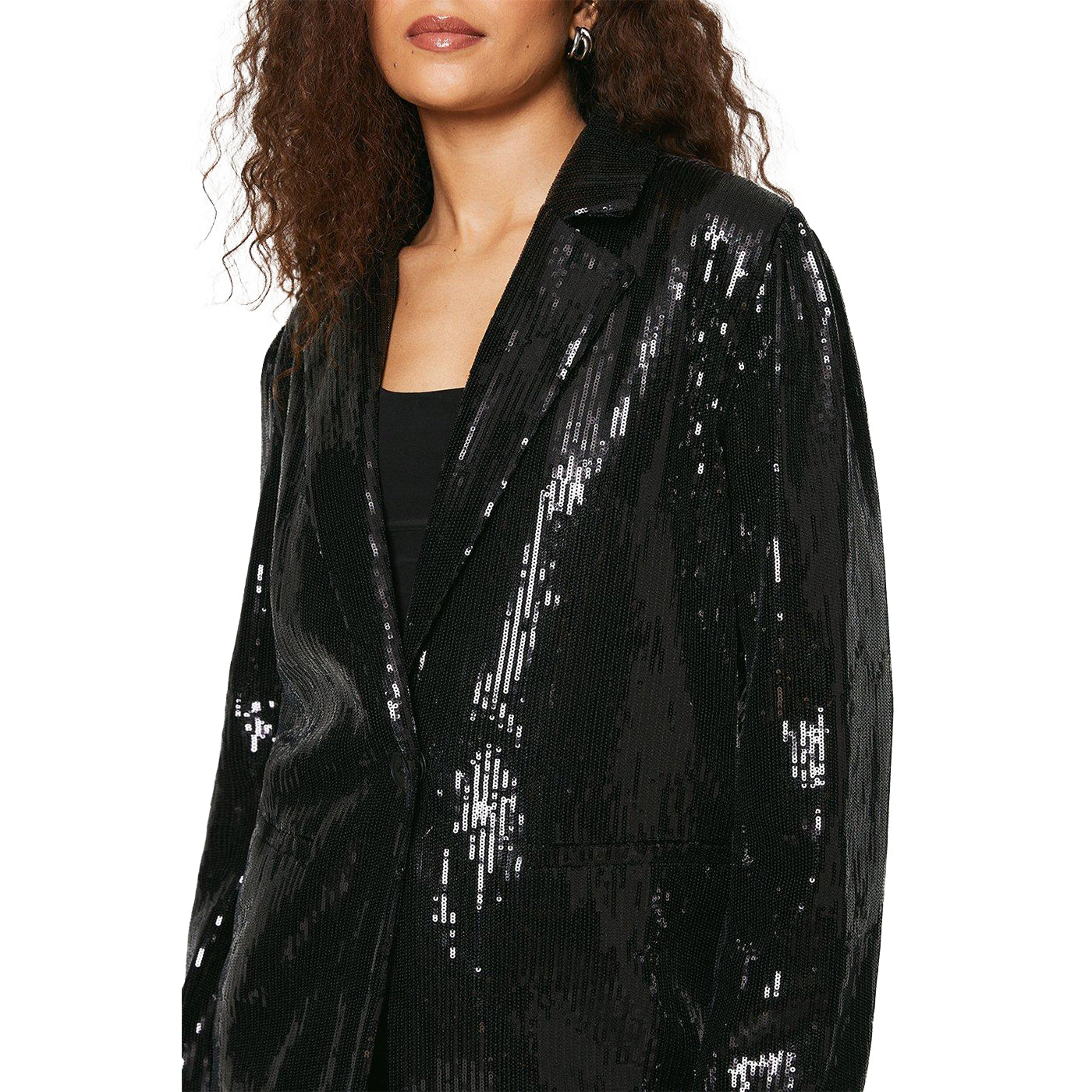 Black - Side - Dorothy Perkins Womens-Ladies Sequin Tall Oversized Blazer