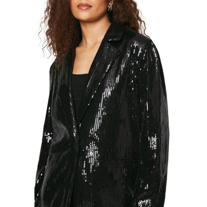 Black - Side - Dorothy Perkins Womens-Ladies Sequin Tall Oversized Blazer
