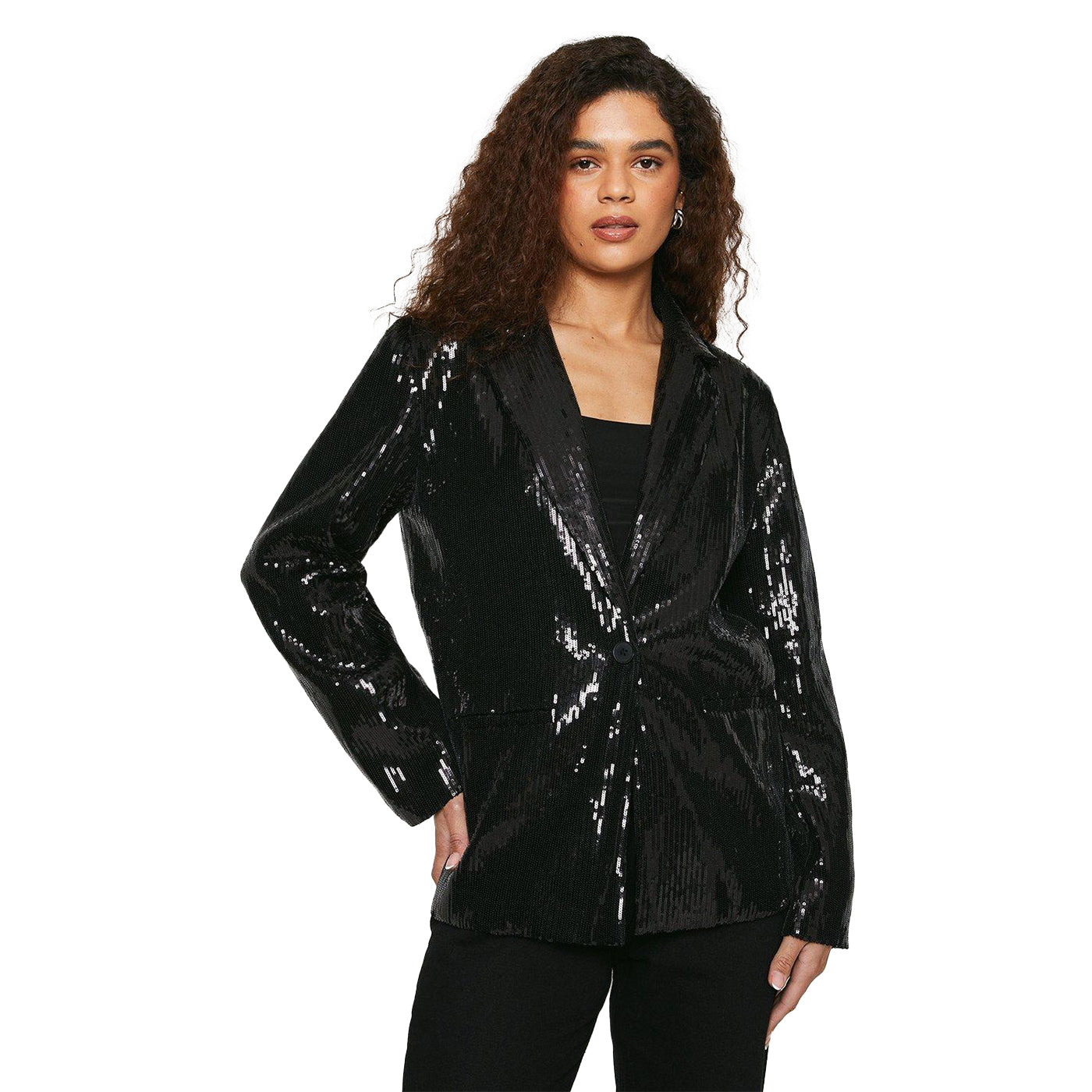 Black - Front - Dorothy Perkins Womens-Ladies Sequin Tall Oversized Blazer