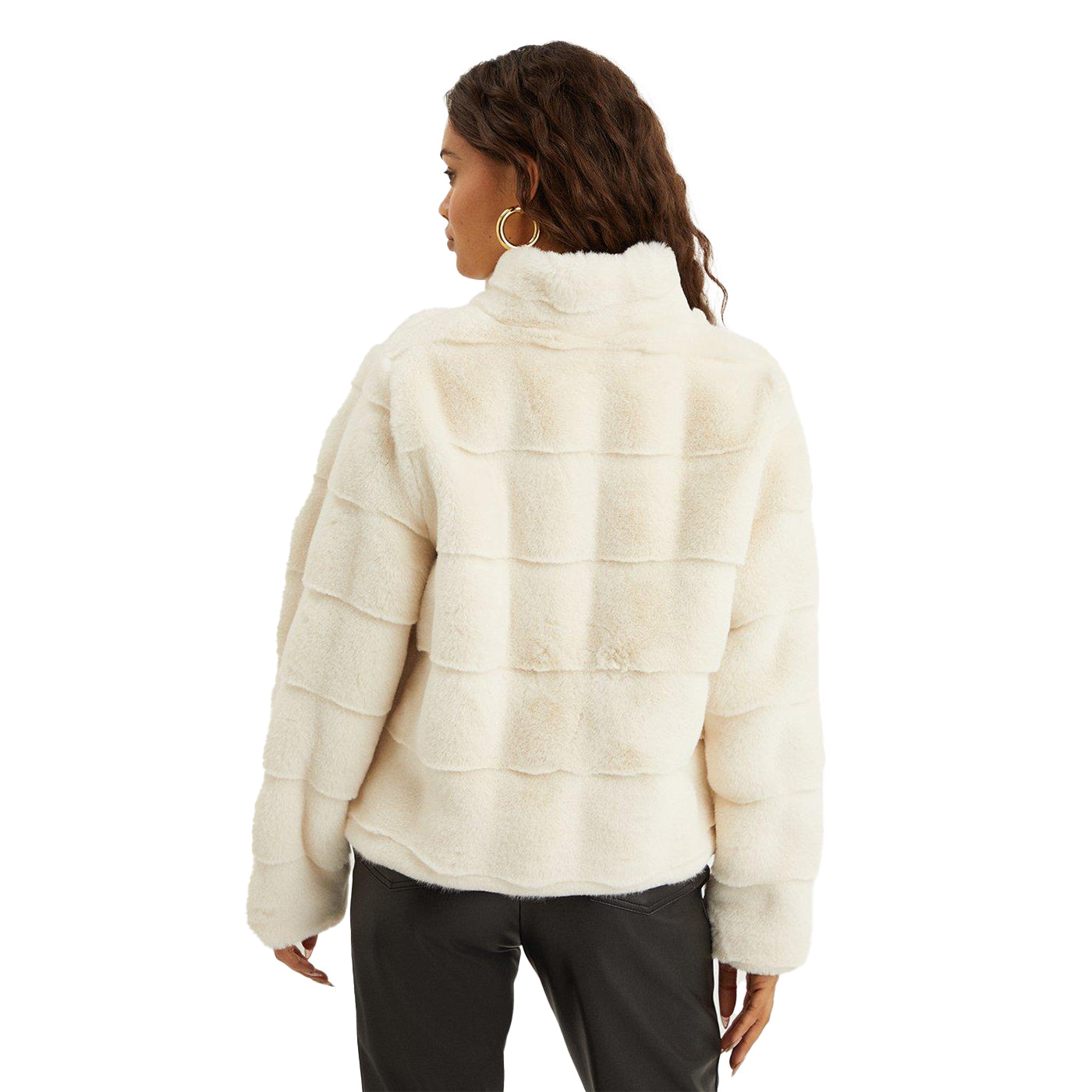 Cream - Back - Dorothy Perkins Womens-Ladies Faux Fur Zipped Petite Coat