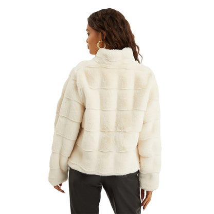 Cream - Back - Dorothy Perkins Womens-Ladies Faux Fur Zipped Petite Coat