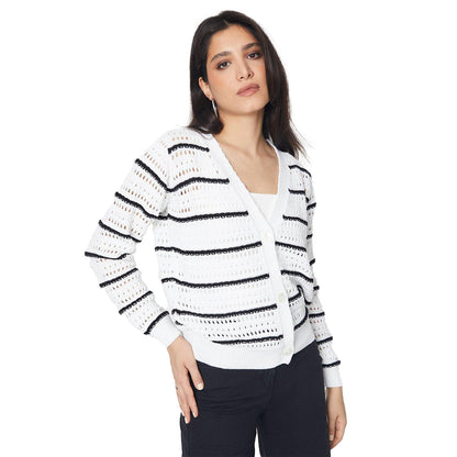 White-Black - Front - Dorothy Perkins Womens-Ladies Button Stitch Detail Cardigan