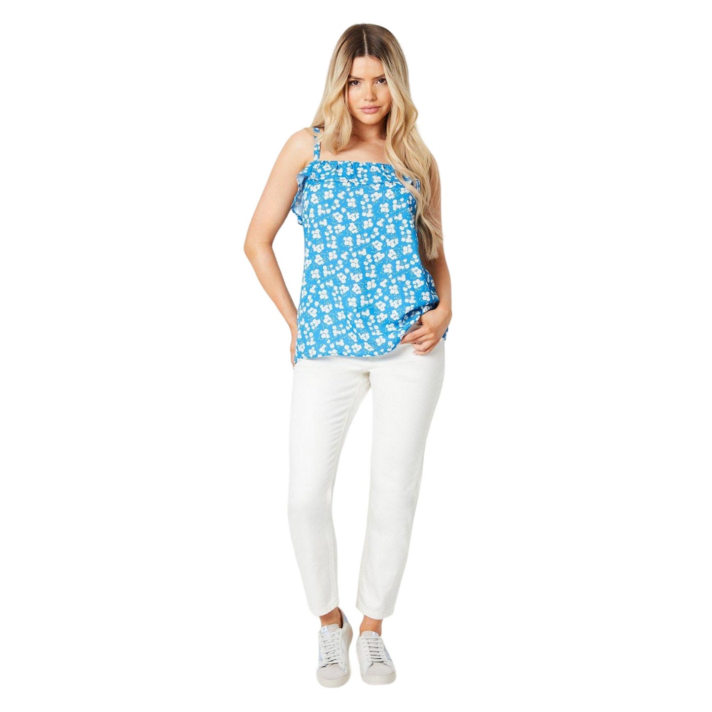 Blue - Side - Dorothy Perkins Womens-Ladies Ruffled Strappy Tall Top