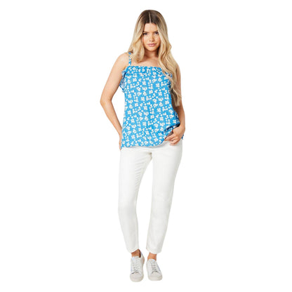 Blue - Side - Dorothy Perkins Womens-Ladies Ruffled Strappy Tall Top