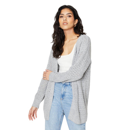 Light Grey - Front - Dorothy Perkins Womens-Ladies Stitch Pointelle Petite Longline Cardigan