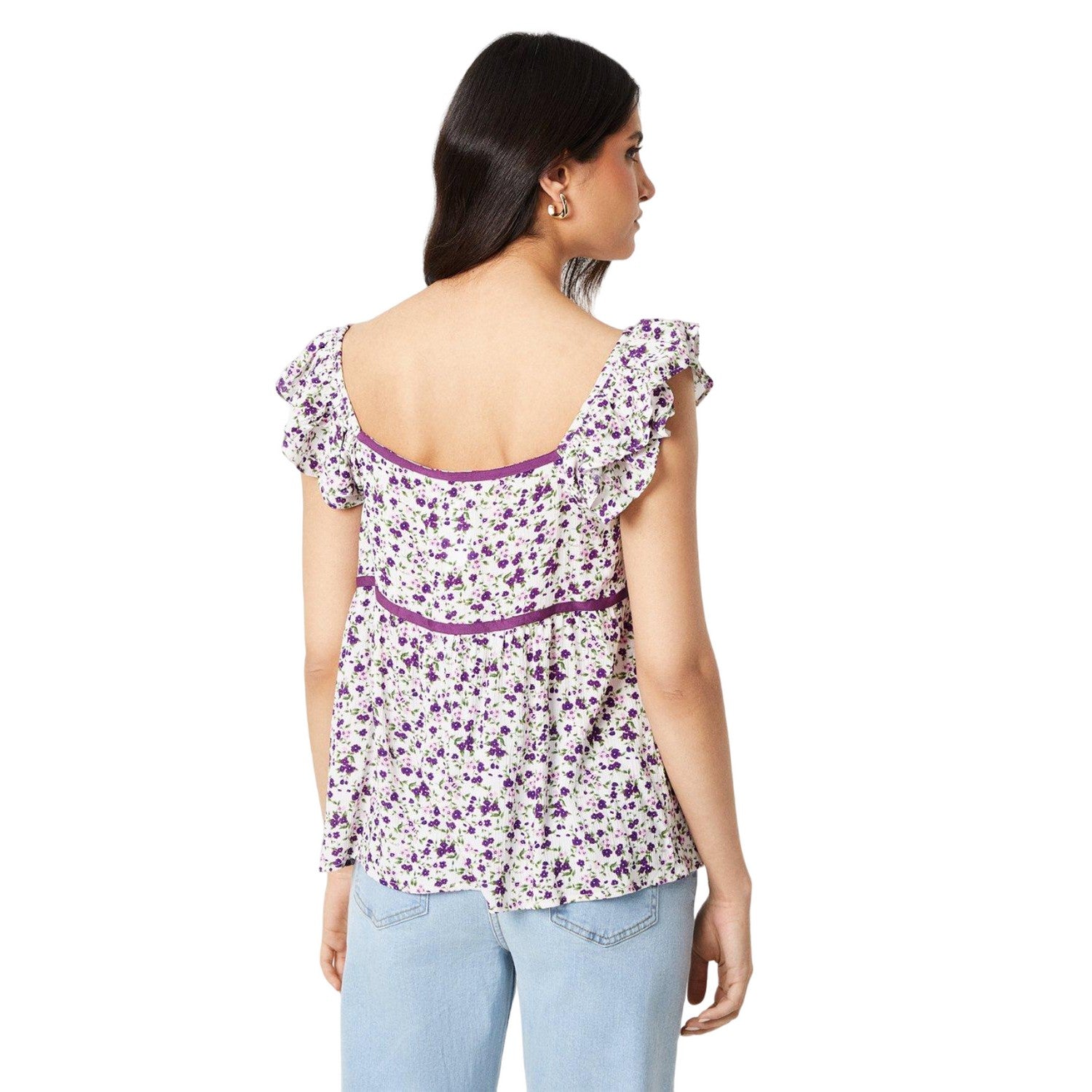 Purple - Back - Dorothy Perkins Womens-Ladies Floral Lace Detail Shell Top
