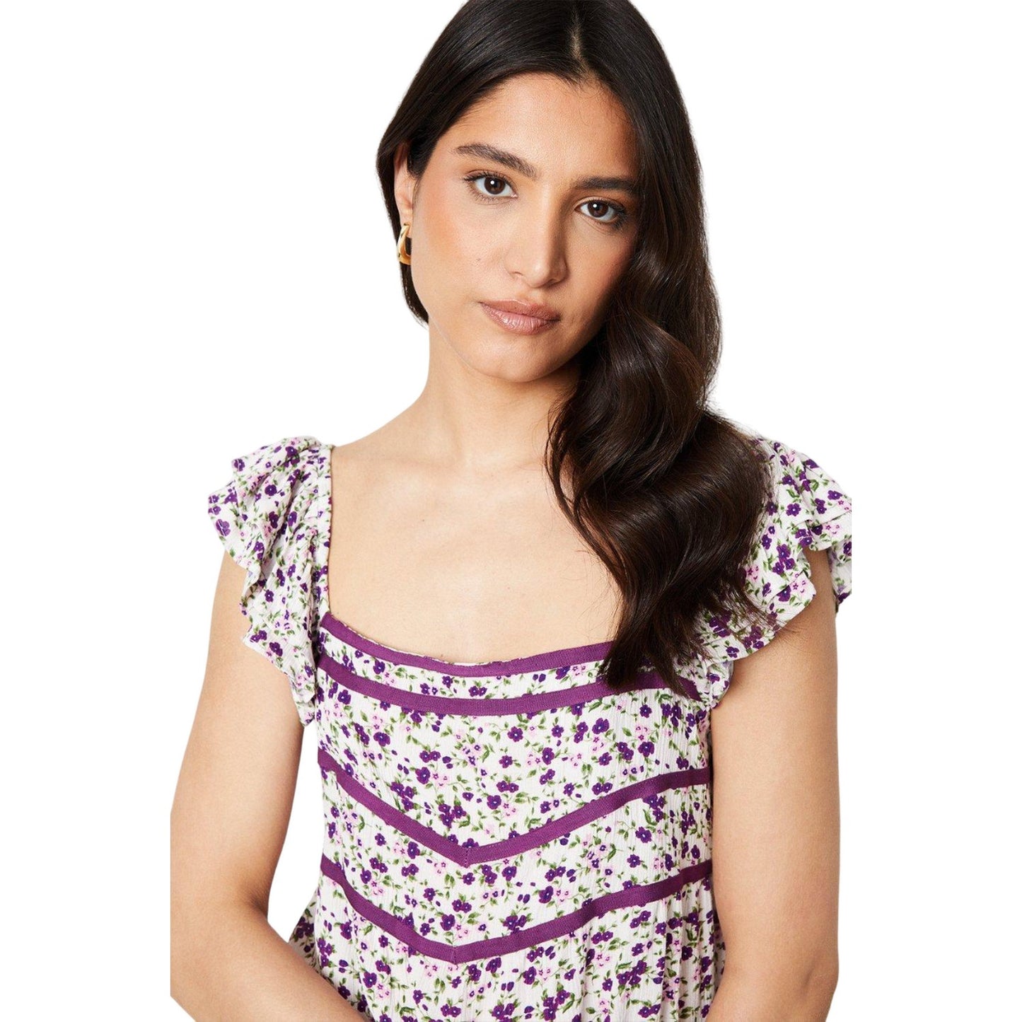 Purple - Side - Dorothy Perkins Womens-Ladies Floral Lace Detail Shell Top