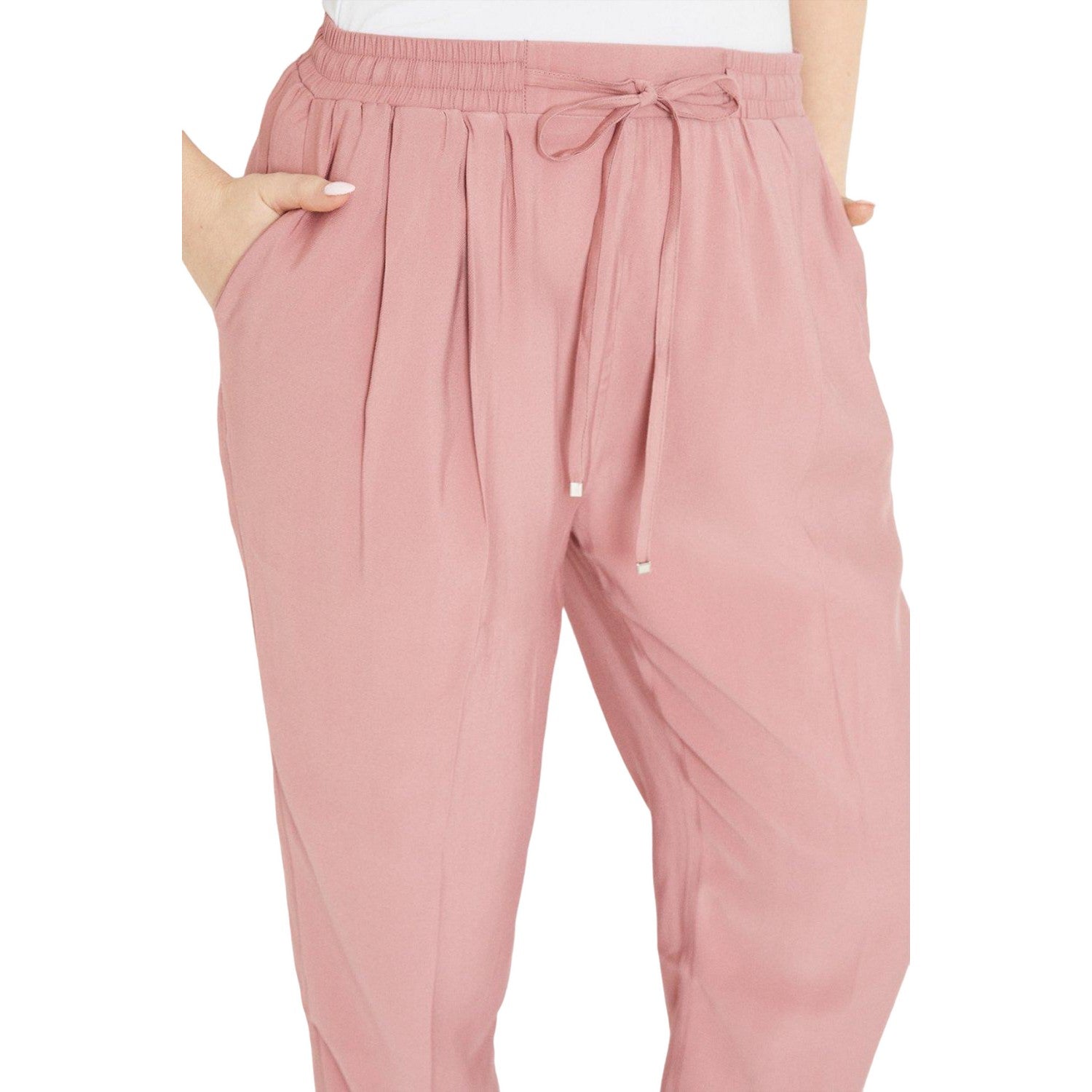 Pink - Side - Dorothy Perkins Womens-Ladies Tapered Waist Tie Trousers